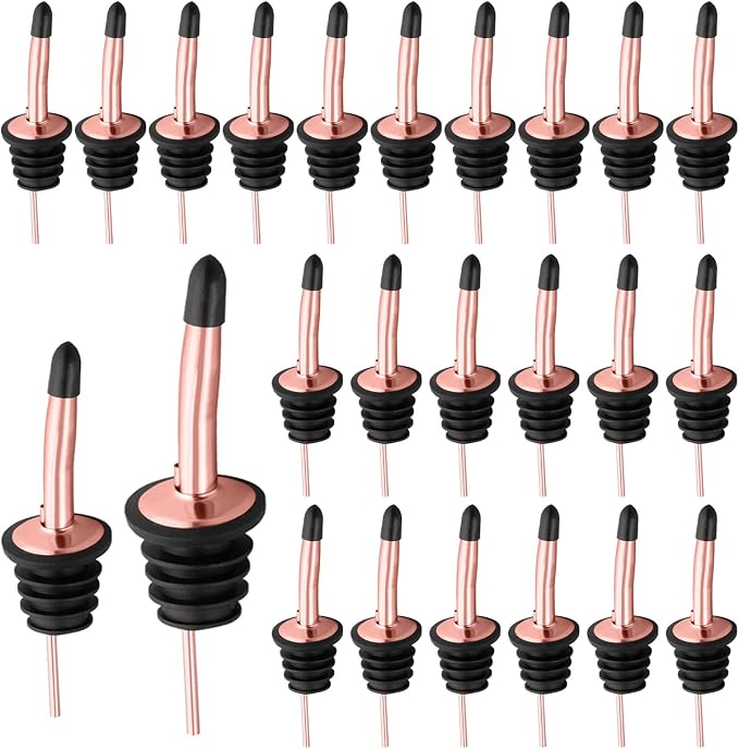 Pafusen 24 Pack Liquor Bottle Pourers, Liquor Pour Spout for Liquor Bottles, Stainless Steel Olive oil Dispenser Spout, Alcohol Pourer Spouts Dust Caps Covers, Rose Gold