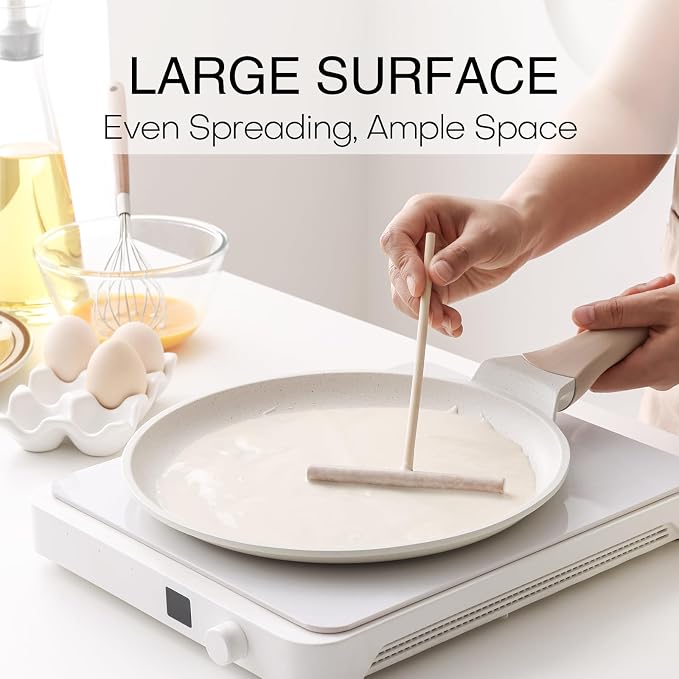 Kordisen Crepe Pan Nonstick, 12 Inch Healthy Coating Comales para Tortillas Dosa Pan with Spreader, Induction Compatible, PFOA Free (White)