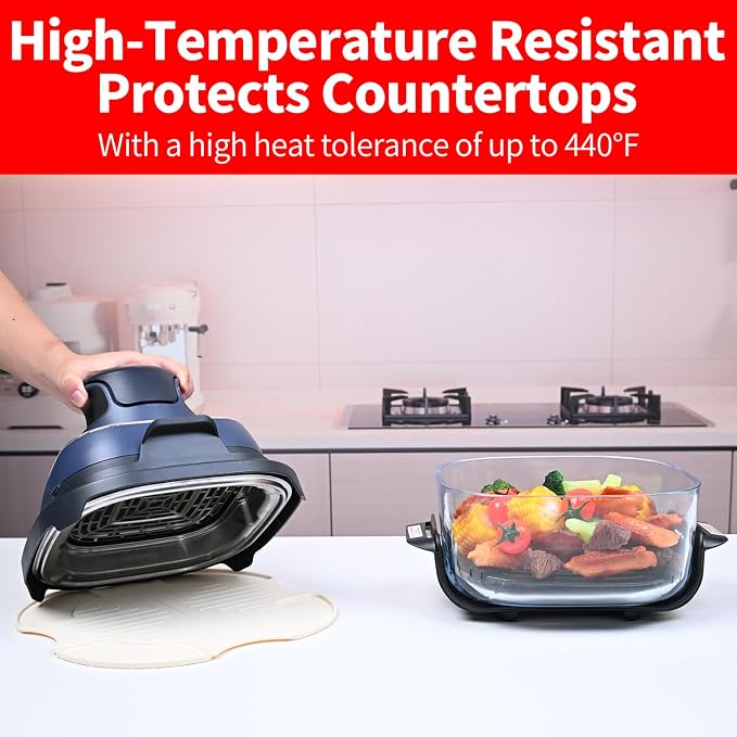 Silicone Mat for Ninja Crispi Air Fryer, Heat-Insulating Trivet for FN101 Containers – Kitchen Splatter Guard, Ninja crispi Accessories Oil Blocker, Keeps Countertop Clean(Off White & Black)
