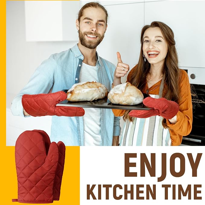 Geyoga 12 Pairs Oven Mitts Heat Resistant Kitchen Long Oven Gloves Mitts Thick Cotton Winter Quilted Baking Flexible Glove Bulk for BBQ Picnic Kitchen Grilling 10.6 Inch (12 Pairs,Orange red)