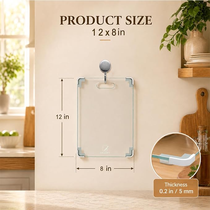12x8 Clear Tempered Glass Small Cutting Board for Kitchen Countertop | Non-Slip Corner Guards, Shatter-Resistant, Heat Resistant Non-Toxic Board