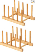 HBlife 2pcs Bamboo Dish Plate Bowl Cup Book Pot Lid Cutting Board Drying Rack Stand Drainer Storage Holder Organizer Kitchen Cabinet（Keep Dry）