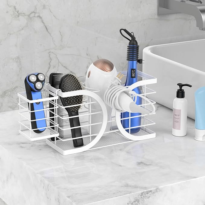 Hair Dryer Holder 3in1 Hair Tool Organizer/Wall Mounted,Cabinet Door or Desk-based Blow Dryer Holder/Height-adjustable Curling Iron Holder/Bathroom Cabinet Organizer for Flat Irons Curling Wand | Hair Dryer Holder Wall mount Height-adjustable Curling I...