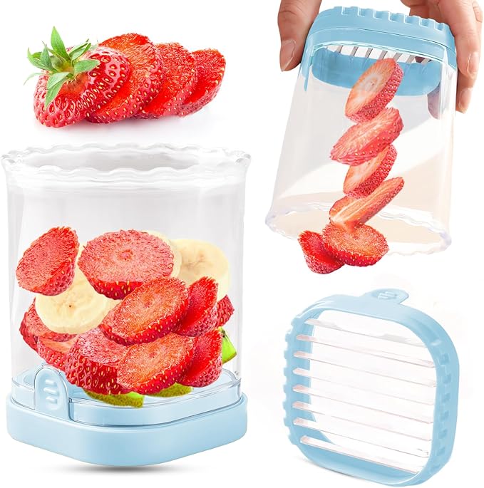 Creative Strawberry Slicer, Detachable Cutter with Push Plate (Blue)