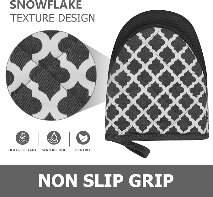 1 Pair Short Oven Mitts - Silicone Kitchen Oven Gloves High Heat Resistant 500℉, Mini Oven Mits with Non-Slip Grip Surfaces and Hanging Loop for BBQ, Baking, Cooking and Grilling (Dark Gray)