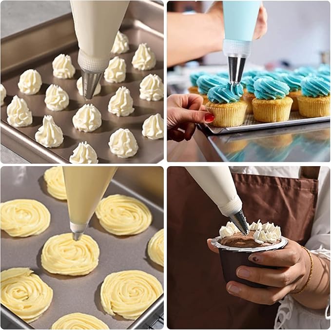 18 Inches Reusable Icing Bags 3-Pack Silicone Piping Bags, Large Pastry Bags Cake Decorating Icing Piping Bags, Baking Dessert Piping Bag with 3 Icing Couplers for Standard Tips, Translucent