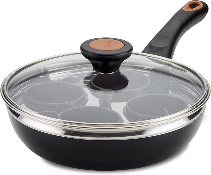 Farberware Glide Copper Ceramic Nonstick Egg Poacher Pan with Lid, 8-Inch, Black