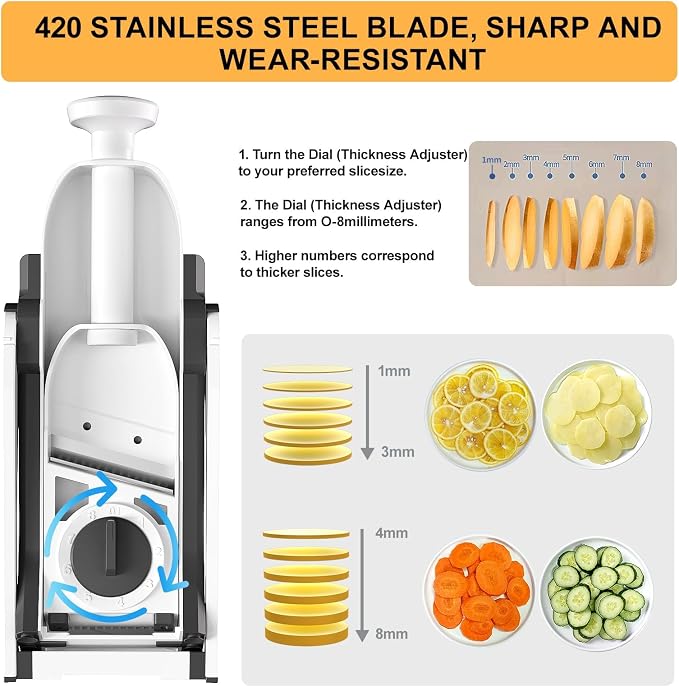 Safe Mandoline Slicer for Kitchen, Vegetable & Food Cutter (Only Slice) | Thickness Adjustable 0.1-8 mm, Potato Slicer for Chips, Easy to Clean, Storage, Kitchen Faster Slice, Dishwasher-safe (Grey)