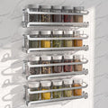 LUCYCAZ 4 Pack Wall Mounted Spice Rack for Kitchen Cabinet,RV,Camper,Sliver | 16 Metal Hooks, Space-Saving,Screw or Adhesive Spice Shelf Hanging,for Pantry Door Spice Jars & Seasonings,11.41×2.75×2.36in