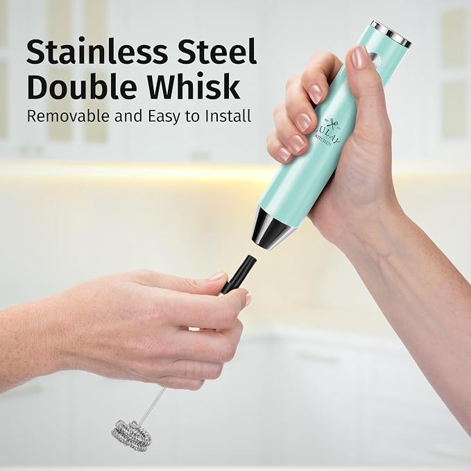 Zulay Kitchen Rechargeable Milk Frother Handheld - Frother Wand, Drink Mixer, Electric Whisk Frother, for Cappuccinos, Matcha & Protein Powder - Lux Double Whisk 2 Speed Waterproof 2000mAh Sky Blue