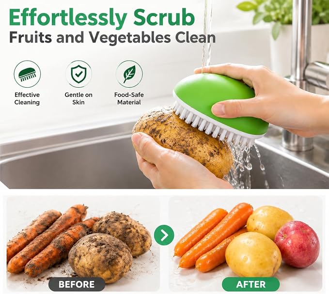 Fruit and Vegetable Cleaning Brush, Vented Box, Stiff Bristles, Green