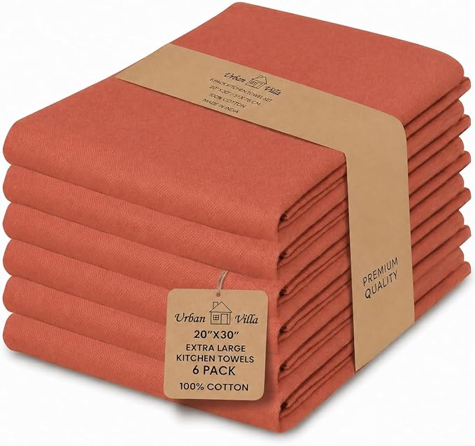 Urban Villa Kitchen Towels Cotton Dish Towels 20”x30” (Set of 6) Rust