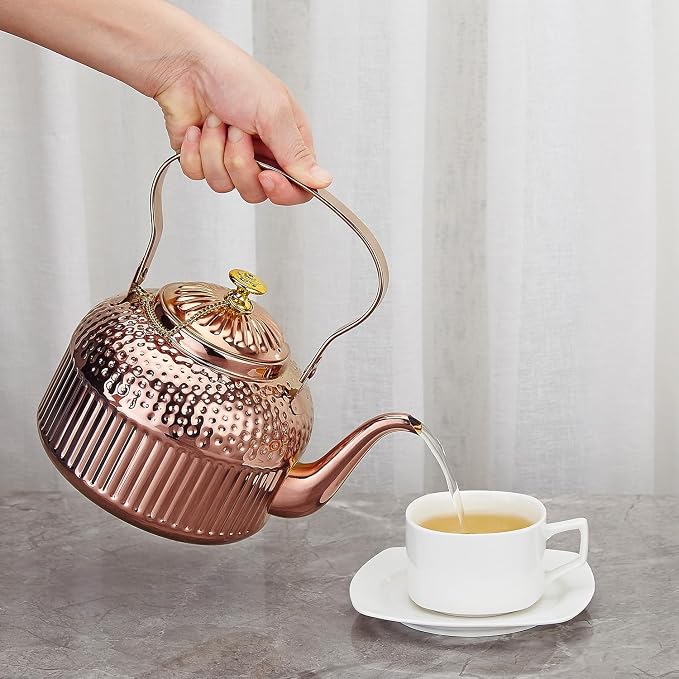 SANQIAHOME Antique 1.4L (45 Oz) Stainless Steel Teapot with Infuser Copper