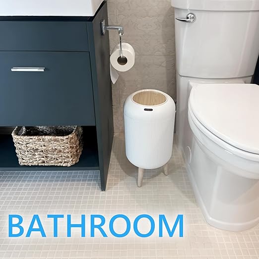 URALFA Automatic Bathroom Trash Can with Lid, 3 Gal Motion Sensor Trah Can | Touchless Sensor Garbage Can, Auto Trash Bin with Removable Legs, Smart Waste Basket for Bedroom, Office, Restroom, White