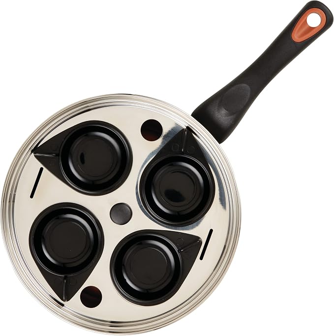 Farberware Glide Copper Ceramic Nonstick Egg Poacher Pan with Lid, 8-Inch, Black