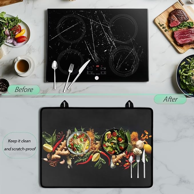 Food Electric Stove Insulation Pad Heat & Stain Resistant Dish Drying Mat for Kitchen 30x21 Inch Cooktop Stove Guard Protector with Anti-Slip Grip Extra Large Mat