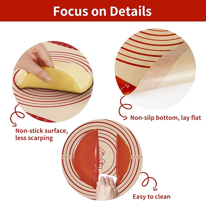 Silicone Baking Mat, Reusable Non-Stick Pastry Mat for Rolling Out Dough, Pizza Crust Pie Baking Mat, Cookies, Cake, Bread, Chocolate, Pastry, Oven Mat