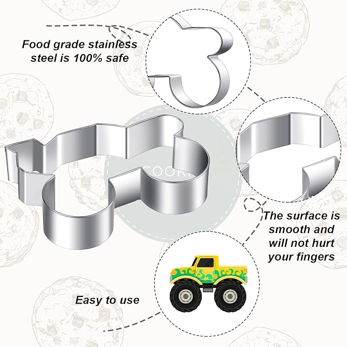 6 Pieces Truck Cookie Cutters Truck Party Favors Vintage Cookie Cutter Metal Mold Kids Birthday Game Gift for Home Baking Biscuit Party Supplies Kitchen