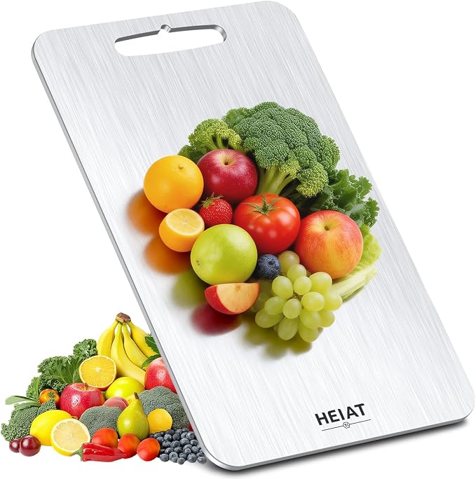 Titanium Cutting Board, 100% Pure Titanium Cutting Boards for Kitchen, Non-Toxic, Double-Sided Chopping Boards for Raw & Cooked Food, Handles Included, Dishwasher Safe(13” x 8”)