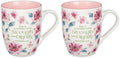 Christian Art Gifts Inspirational Ceramic Coffee & Tea Mug for Women: Strength & Dignity Encouraging Bible Verse Proverb, Microwave & Dishwasher Safe, White, Pink & Fuchsia Floral, 12 oz. (Pack of 2)