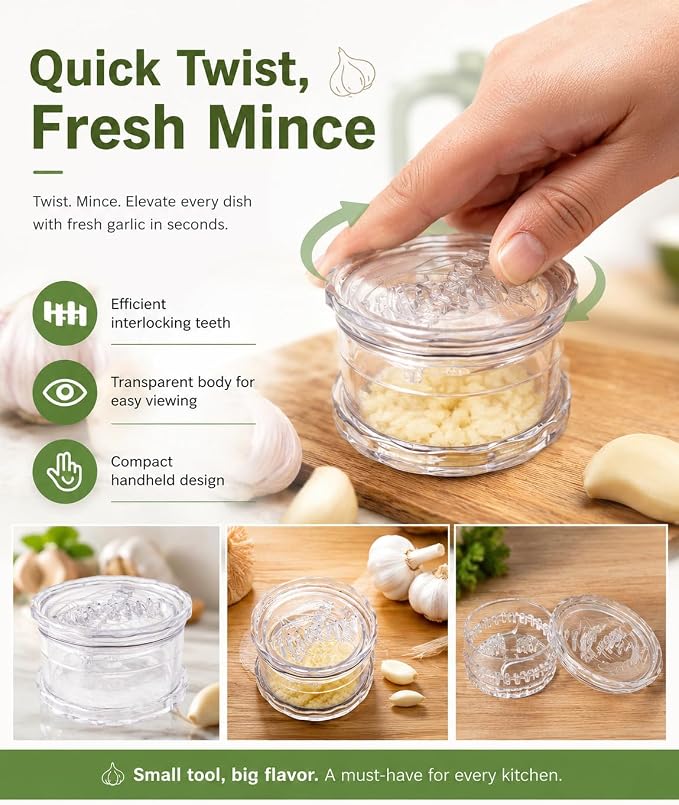 2PCS Clear Manual Garlic and Ginger Twister Mincer Tool | Multi-Functional Mincer & Grinder for Garlic, Onion, Ginger, Herbs, Nuts, Impact Resistant Kitchen Gadget & Home Accessory