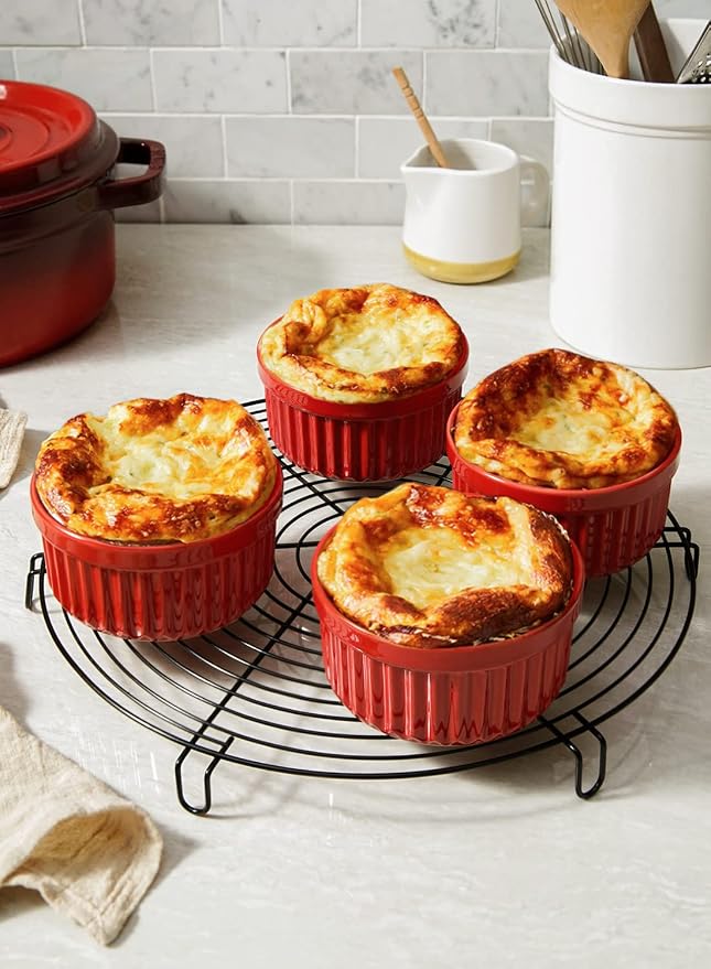 LE TAUCI 8 Oz Ramekins, Creme Brulee Dishes, Porcelain Ramekin Set for Souffle, Dipping Sauces, Pudding, Set of 6, True Red