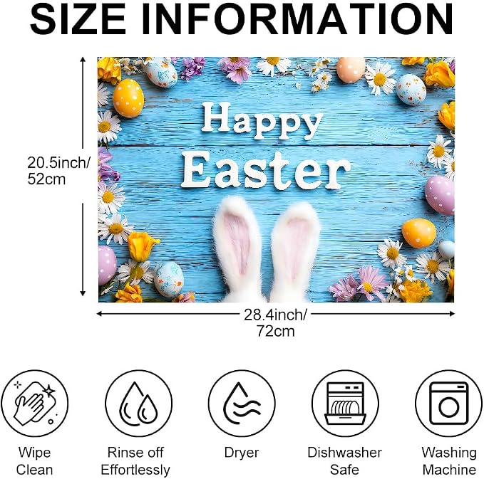 Happy Easter Bunny Ears Blue Wood Stove Top Cover for Electric Stove, Glass Cooktop Protector Mat with Anti-Slip Rubber Base, Scratch-Resistant, Expands Counter Space, Holiday Decor