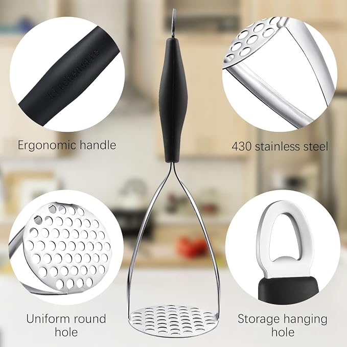 Joyoldelf Heavy Duty Stainless Steel Potato Masher with Potato Peelers, Masher Kitchen Tool & Food Masher/Potato Smasher with Silicone Handle, Perfect for Bean, Vegetable, Fruits, Avocado, Meat