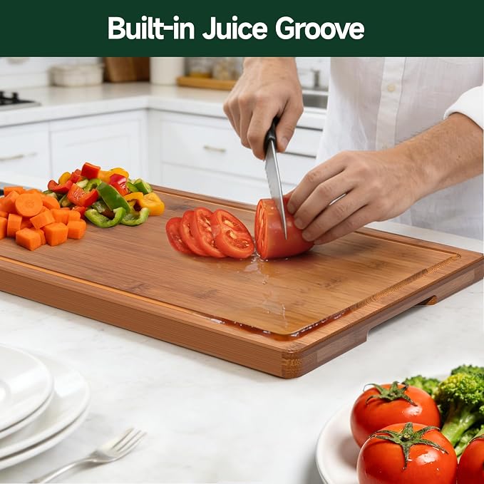 4-Piece Set Deep-Carbonized Bamboo Cutting Board for Kitchen, Carbonized | Crack-Resistant Wood Chopping Boards with Deep Juice Grooves, Pre-Oiled Butcher Block for Meat, Vegetables & Cheese
