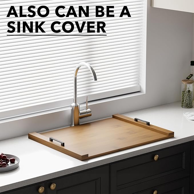 SpaceAid Noodle Board Stove Kitchen Cover with Handles, Top Covers for Gas Burners and Electric Stove, Oven Decor Accessories Wood Tray for Countertop, Brown Bamboo