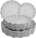 LIYH 24 Pcs Plastic Grey Scalloped Plates Reusable, Unbreakable Dinner Plate and Salad Plate, Dishwasher Safe Outside Plates for Parties, Picnics 12 Guests