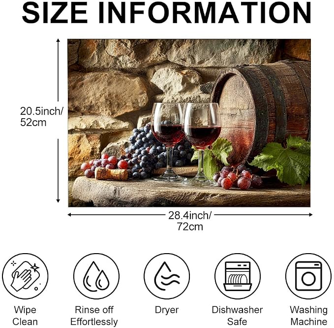 Glass top stove covers with wine splash decoration glasses 28.35x20.47 in Non Slip Mat