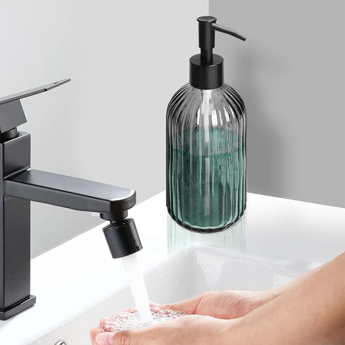 Topsky Glass Soap Dispenser with Plastic Pump, 400ml Liquid Hand Soap Dispenser, Rustproof Pump for Kitchen & Bathroom, Great for Lotions, Essential Oil, Liquid Soaps,Gray