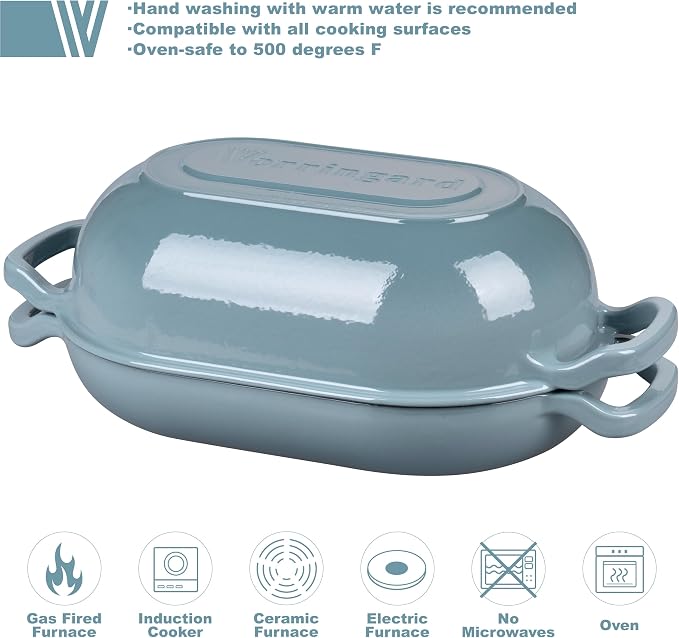 VORRINGARD Enameled Cast Iron Sourdough Bread Oven, Dutch Oven, Loaf Cast Iron Bread Pan for Homemade Bread Baking, Meatloaf Pan with Lid, 5QT, Sea Salt