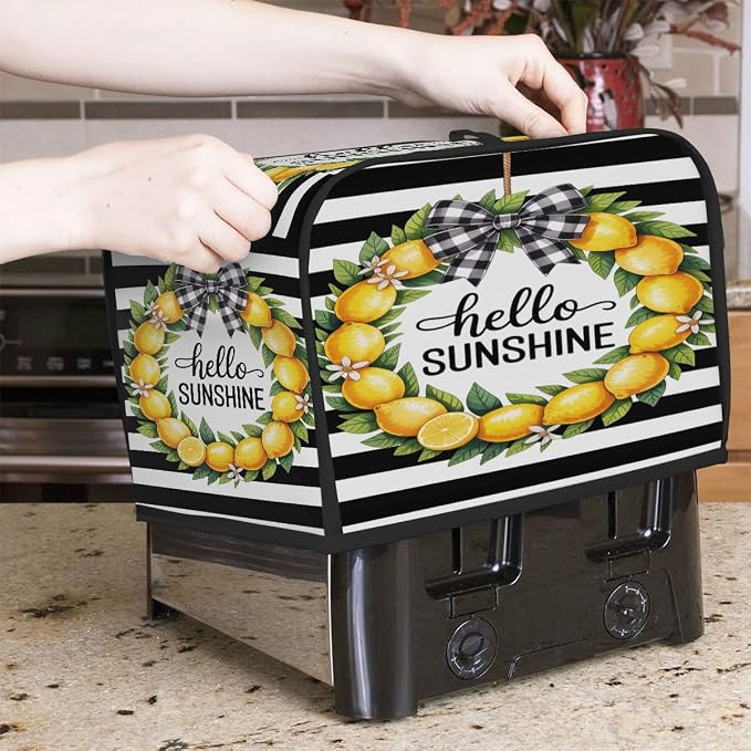 4 Slice Toaster Cover Hello Summer Lemon Toaster Covers Four Slice Wide Slot Waterproof and Dustproof Covers for Wide Slot Toasters and Small Appliances Kitchen Decor Gifts