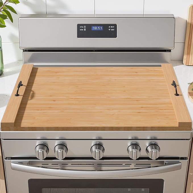 Gas Stove Top Cover: Bamboo 30 * 22 Inches Electric Stovetop Covers, Noodle Board with Handles, Wood RV Cutting Board for Kitchen Counter