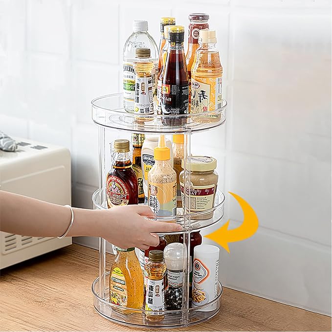 URALFA 3 Tier Lazy Susan Organizer, 9 Inch Clear Rotating Makeup Organizer | Acrylic 360 Rotating Tray, Plastic Spinning Organizer, Multi-layer Shelf for Bathroom, Pantry, Countertop, Kitchen, Cupboard