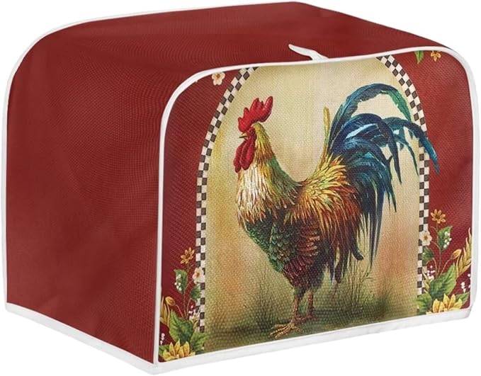 Sunflower Rooster Toaster Cover for 4 Slice, Chicken Print Small Kitchen Appliance Dust Cover for Toasters, Microwave, Bread Maker