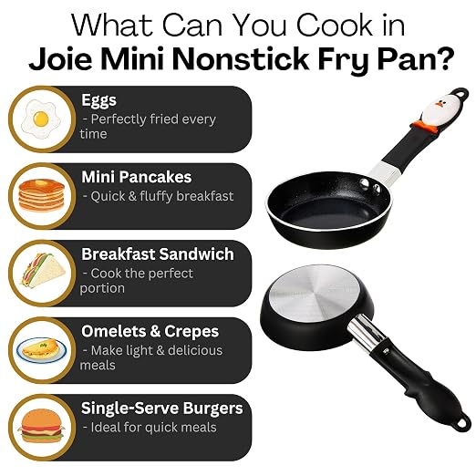 Joie Mini Egg Frying Pan, Small Nonstick Skillet, Heat-Resistant Handle, Perfect Breakfast for One, Ideal for Egg Sandwiches and Pancakes, 4.5 Inch, BPA-Free, PFOA-Free