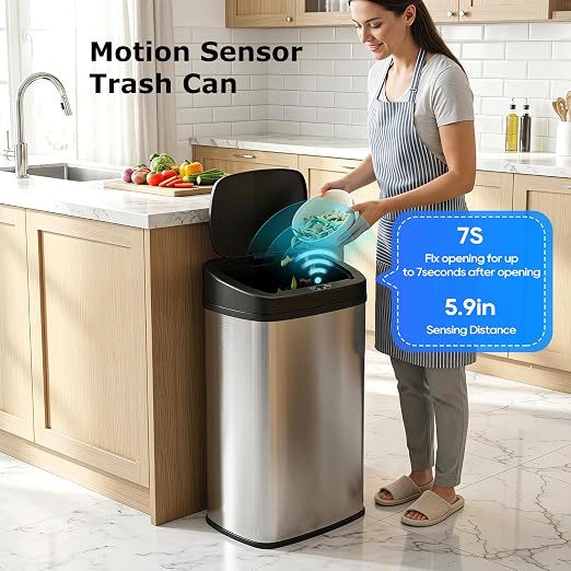 BestOffice | 22 Gallon Stainless Steel Trash Can with Lid | Steel | Automatic Touchless Garbage Can with Motion Sensor | Waterproof & Easy to Clean | For Kitchen, Bathroom, Home or Office