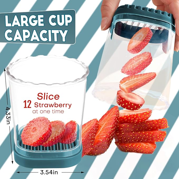 Creative Strawberry Slicer, Detachable Cutter with Push Plate (Teal)