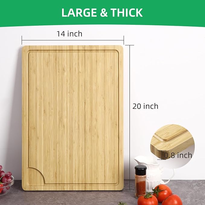 Garvee 20 in x14 in Large Cutting Board for Kitchen, Bamboo Wood Chopping Board with Juice Groove & Handles, Reversible Wooden Butcher Block Charcuteries Cheese Serving Tray