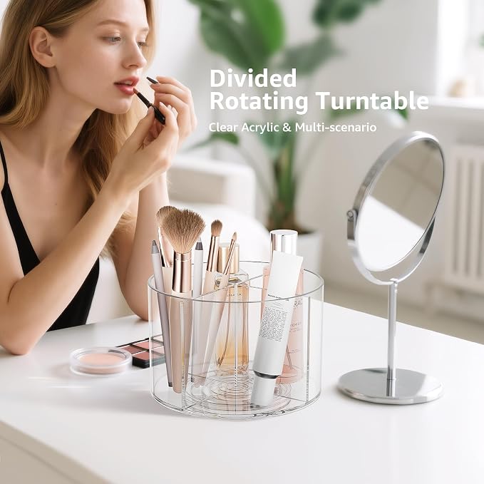 Divided Drink Packet Organizer, Rotating Turntable Organizer, Lazy Susan | Clear Lazy Susan, Water Drink Packet Holder, Rotating Storage Organizer for Powdered Drink Mix, Water Drink Packet Holder