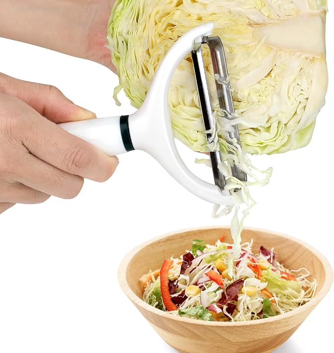 2Pack Cabbage Shredder, 3.5 Inch Wide Blade Vegetable Peeler | Cabbage peeler slicer for coleslaw, sauerkraut; Large Y veggie peeler with 4.6 inch long handle; White with green