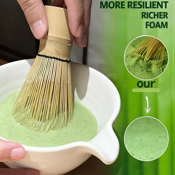 Clay&Fire Matcha Whisk, Handcrafted Bamboo Whisk for Matcha Powder (Yellow) | Traditional Japanese Chasen for Matcha Stirrer, 100% Natural Matcha Wisk