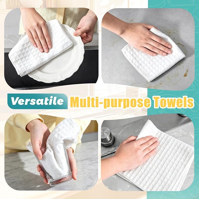 Kitchen Towels 6-Pack Cotton Waffle Weave Dish Cloths 12 x 12 Cleaning Rags
