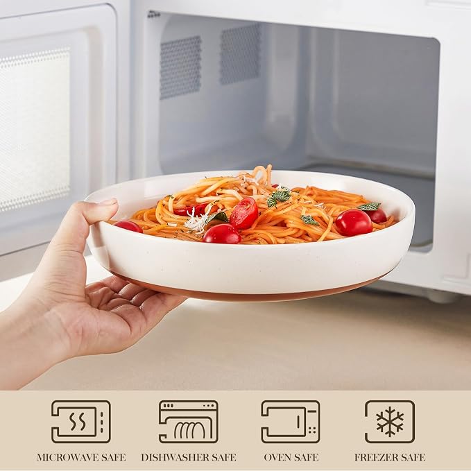 MALACASA 48 Oz Pasta Bowls Set of 4, Stoneware Dinner Bowls, Multicolor | Microwave and Dishwasher Safe, Chip-Resistant, For Pasta, Salad, Soup, Fruit, 9 Inch Wide, Stackable, Speckled Design