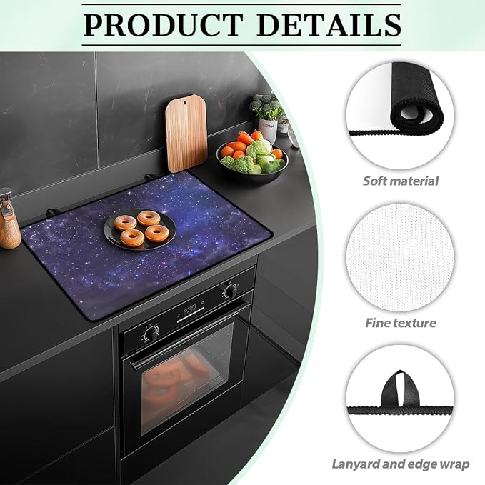 Navy Blue Galaxy Star Stove Top Covers for Electric Stove, Outer Space Nebula Glass Stovetop Cover with Lanyard Galaxy Universe Pattern Countertop Protector Mat for Kitchen 28 x 20 Inch
