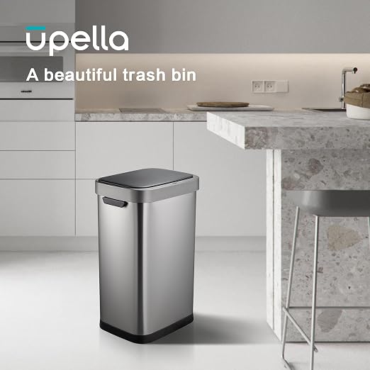 13 Gallon Trash Can, Touchless Stainless Steel Kitchen (Titanium) | Automatic Motion Sensor Lid | 50L Fits 13 Gal Tall Kitchen Bags | Anti-Fingerprint Brushed Finish | For Home Office