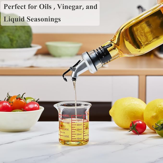 High Borosilicate Glass Measuring Cup-V-Shaped Spout，Glass Measuring Beaker for Kitchen or Restaurant, Easy to Read, 60 ML (2 Oz)-Pack of 2